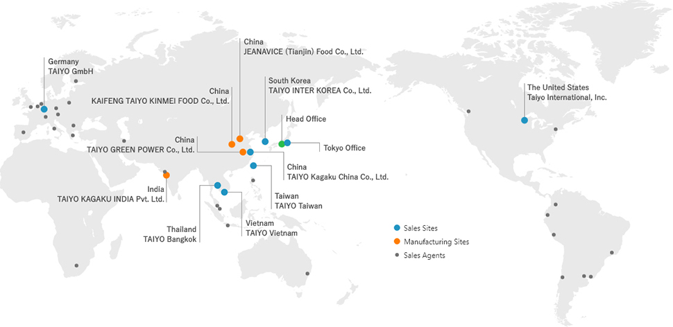 Picture of Taiyo sales and manufacturing sites map