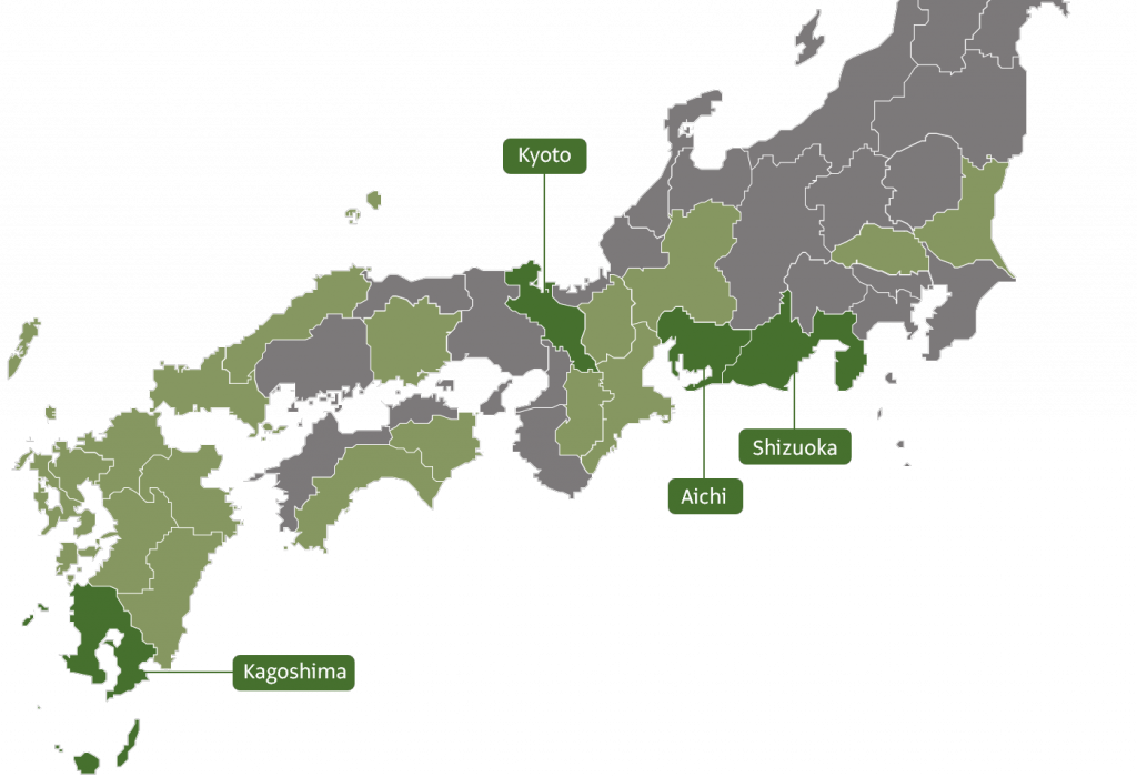 Matcha cultivation areas in Japan